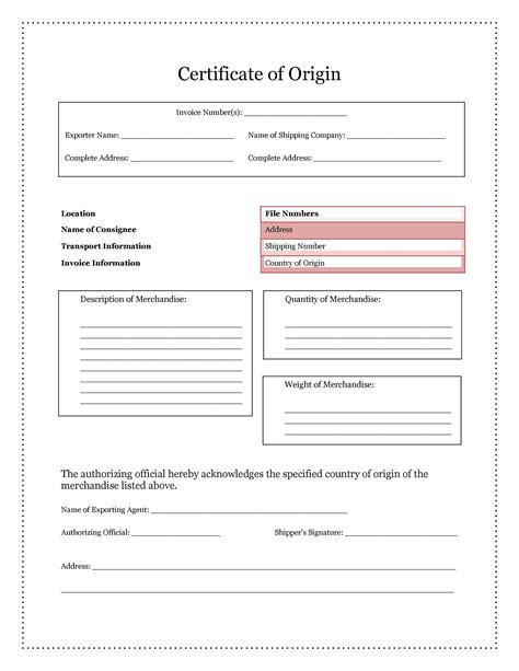 Certificate Of Origin Template Free