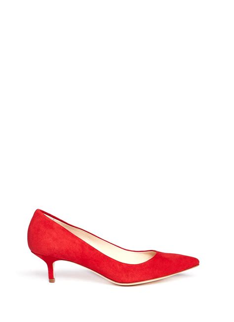 Brian Atwood Suede Kitten Heel Pumps In Red Lyst