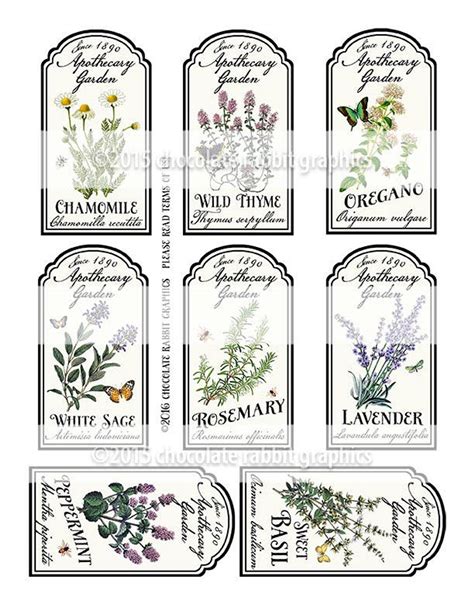 Herb Garden Labels Printable Apothecary Labels Vintage Style Kitchen