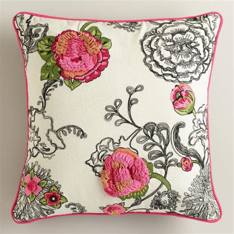 Floral Embroidered Throw Pillow Embroidered Throw Pillows Throw Pillows Pink Throw Pillows