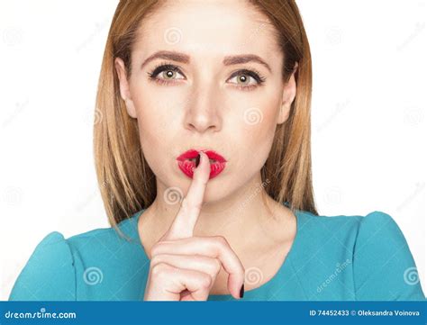 Portrait Of Beautiful Blonde Woman Saying Shh Stock Image Image Of Female Caucasian 74452433