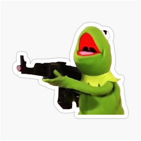 Sticker Kermit La Grenouille Meme Avec Un Fusil Par Omeris Redbubble