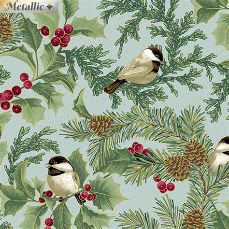 Chickadee And Holly All Over Sea Mist 47425215