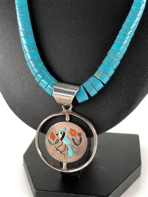 Lot Frances Begay Silver Turquoise Inlay Pendent Necklace