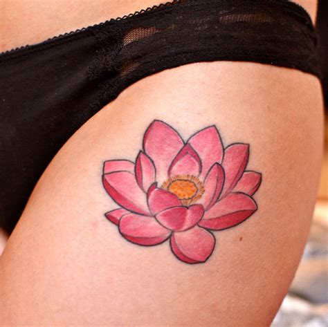 My Very First Tattoo A Pink Lotus On The Side Of My Upper Thigh Done