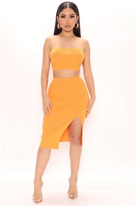 Audree Knit Midi Skirt Set Orange Fashion Nova Matching Sets