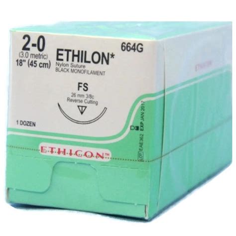Ethicon 2 0 X 18 Ethilon Nylon Black Sutures With Fs Needle 12box