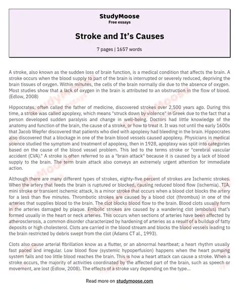 Stroke And Its Causes Free Essay Example
