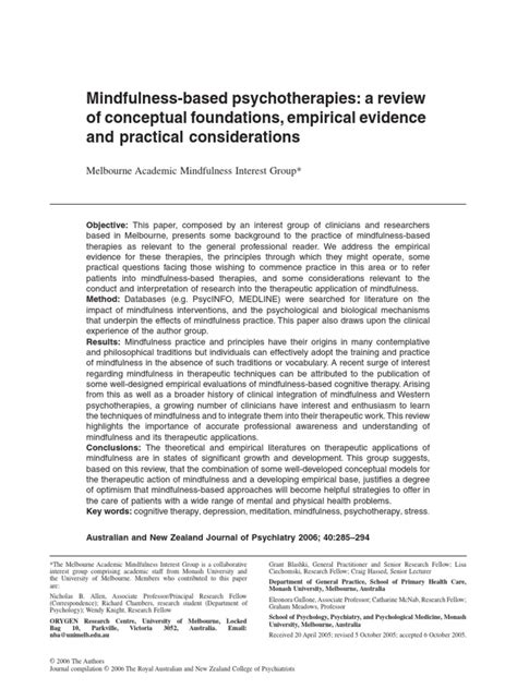 Mindfulness Based Psychotherapies A Review Of Conceptual Foundations