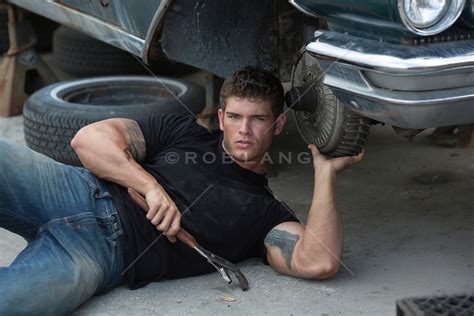 Sexy All American Auto Mechanic With A Classic Car At An Auto Shop Rob Lang Images Licensing