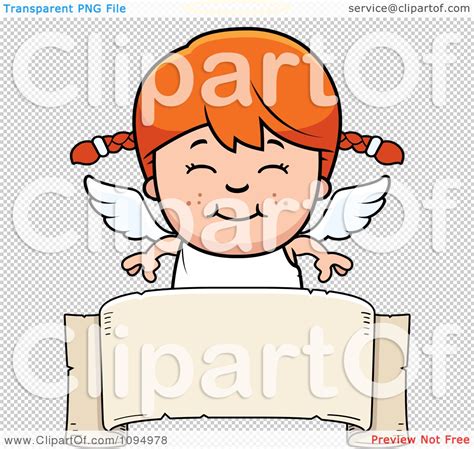 Clipart Smiling Red Haired Angel Girl Over A Banner Royalty Free