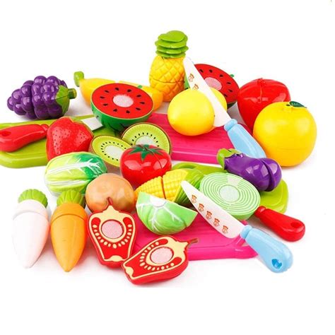 Zaid Collections Realistic Sliceable Fruits And Vegetables Cutting Play Kitchen Set Toy 18 Pcs