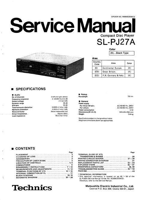 TECHNICS SL-PJ27A - Service Manual Immediate Download