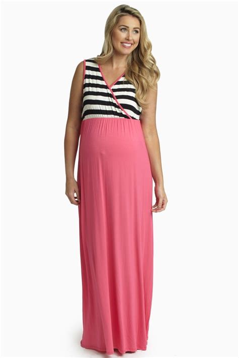 Pink Striped Top Maternity Nursing Maxi Dress Nursing Maxi Dress
