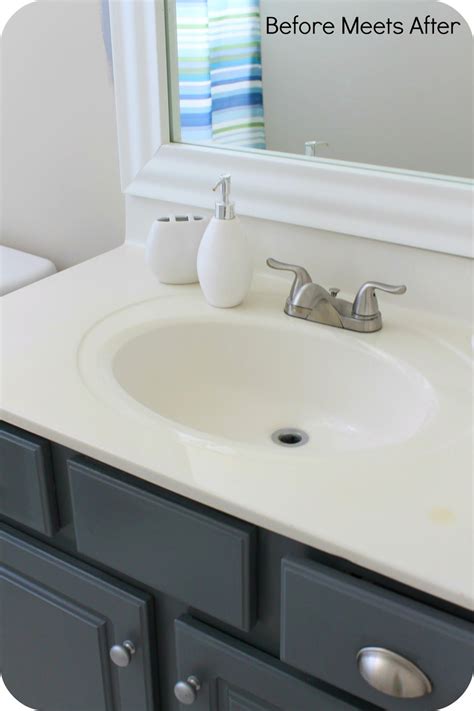 New hardware contribute a final touch of sparkle. Before Meets After: Bathroom vanity makeover with Annie Sloan Chalk Paint | Diy bathroom vanity ...