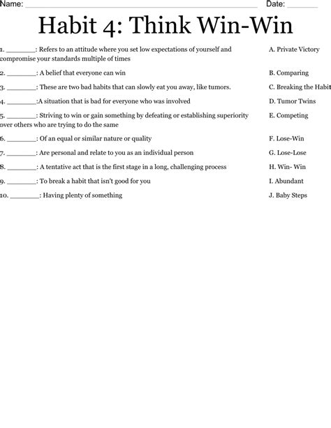 Habit 4 Think Win Win Worksheet Wordmint