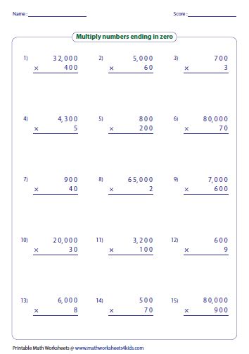 Multiplying Large Numbers With Zeros Worksheet