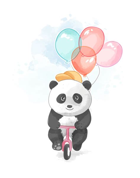 Cute Panda Riding Bicycle With Balloons 1229167 Vector Art At Vecteezy