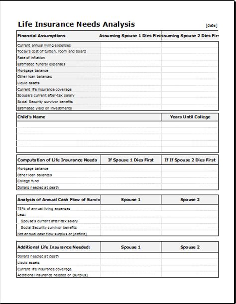 Is a joint venture between max financial services ltd. 33 Life Insurance Needs Analysis Worksheet - Free ...