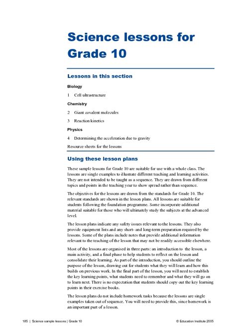 Science Lessons For Grade 10 Lesson Plan For 10th Grade Lesson Planet