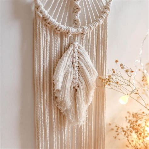 Macrame Woven Wall Hanging Boho Chic Woven Leaf Tassels Decoration Dream Catcher For Living Room