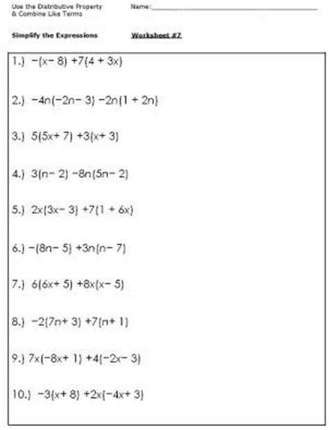 Algebraic Expressions Worksheet With Answers