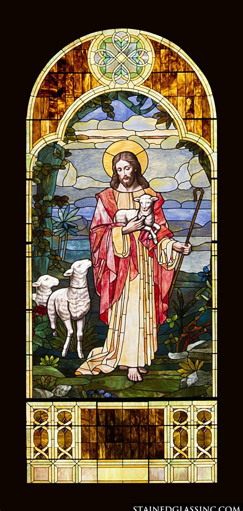Arched Window Jesus The Good Shepherd Religious Stained Glass Window