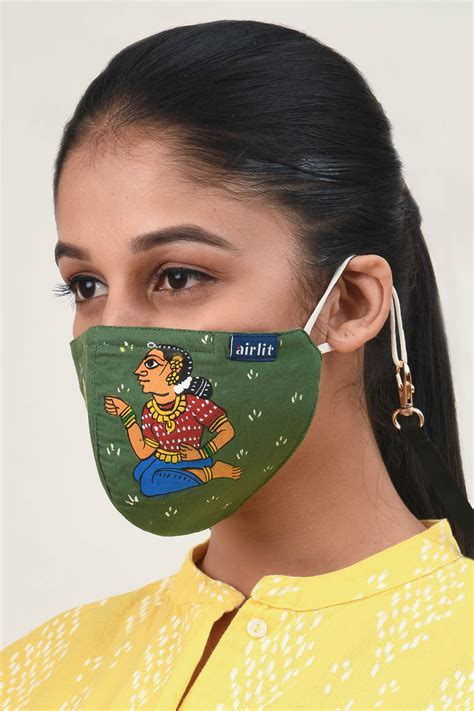 CHAUSAR cheriyal scroll hand painted cotton Reusable Mask/4 Layer