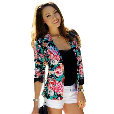 2016 New Spring Floral Blazer Outwear Jackets Womens Ladies Stylish