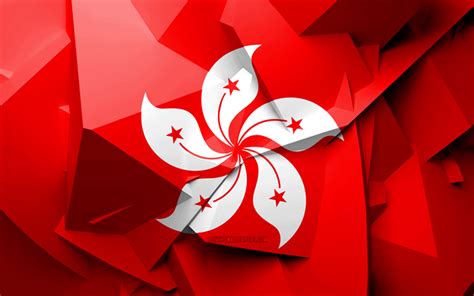 Download Wallpapers 4k Flag Of Hong Kong Geometric Art Asian