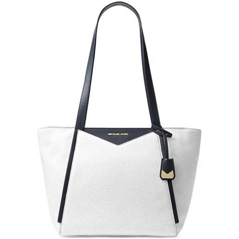 Michael Kors Whitney Small Leather Top Zip Tote Optic White Navy