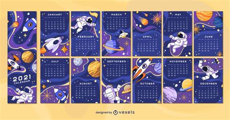 Diseño De Calendario Space 2021 Descargar Vector