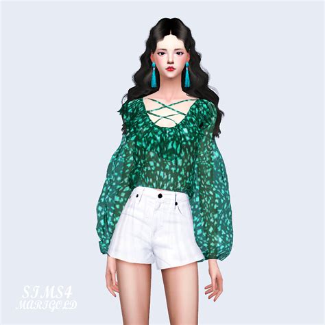 Chiffon Frill Blouse쉬폰 프릴 블라우스여자 의상 Sims4 Marigold 여성 패션 의상 쉬폰