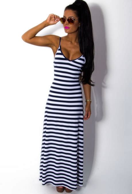 Navy Blue And White Striped Maxi Dress Natalie