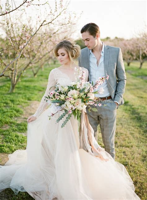 Romantic Spring Elopement Inspiration In A Peach Orchard Full Of