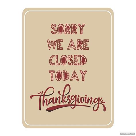 Closed For Thanksgiving Sign Printable