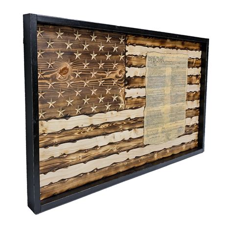 Battle Worn Us Constitution Carved Wood Flag Burned And Natural