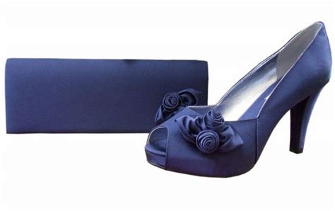 Ladies Navy Blue Satin Evening Shoes Sole Divas