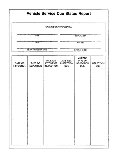 Vehicle Service Status Report Template Fill Online Printable