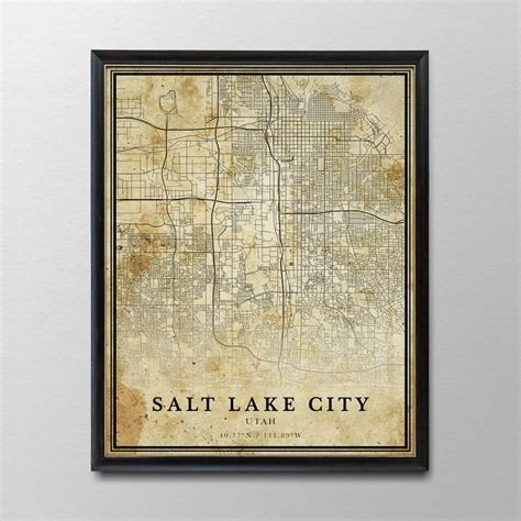 Vintage Salt Lake City Map Utah Vintage Style Map City Map Etsy