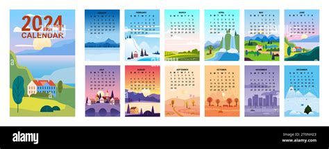 2024 Wall Calendar Set Of 12 Landscape Natural Backgrounds Of Four