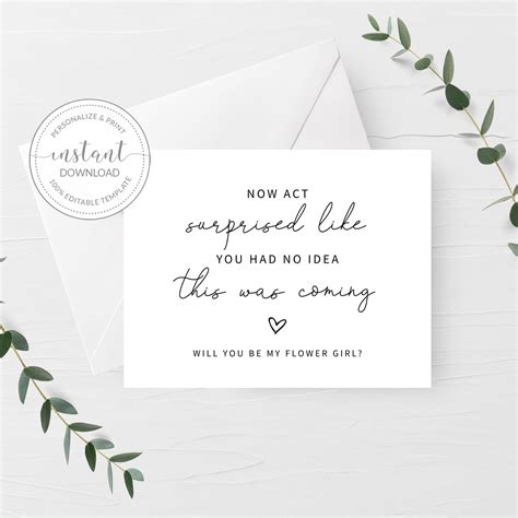 Printable Flower Girl Proposal Card Funny Will You Be My Etsy