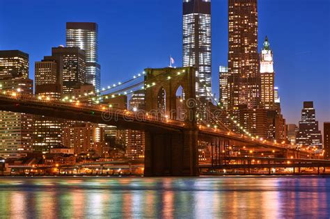 Brooklyn Bridge With Lower Manhattan Skyline At Night