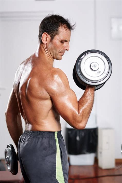 Man Doing Biceps Curl In Gym Stock Image Image Of Biceps Lift 59409487