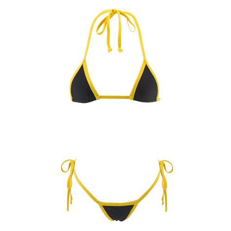 G String Bikini Black And Orange Extreme Side Tie Micro Bikinis Extreme For Women Sandyswim