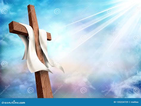 Resurrección Cruz Cristiana Con El Fondo Del Cielo De Las Nubes Vida