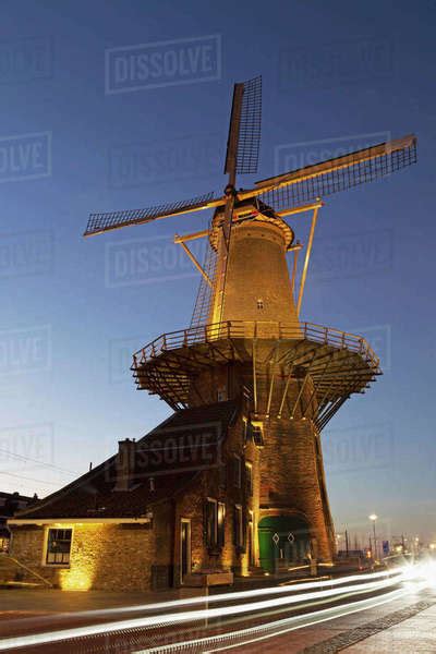 Light Streaks By The Molen De Roos A Windmill In Delft South Holland The Netherlands Europe