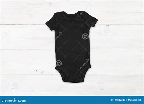 Black Baby Onesie Mockup On White Wood Background Stock Photo Image