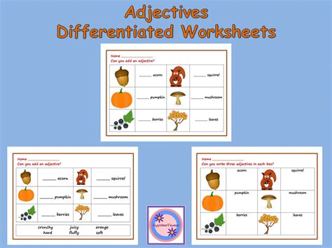 Adjectives Differentiated Worksheets Teaching Resources