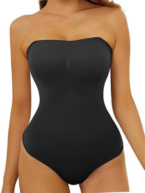 sayfut women s sexy strapless bodysuit one piece seamless ribbed triangle off shoulder shapewear